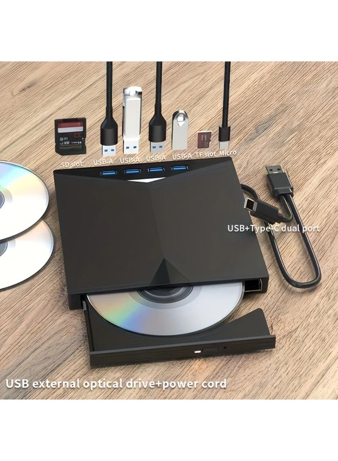 Black External USB 3 0 CD DVD Drive 7 in 1 Burner Plug Play for PC Laptop Mac - Image 1